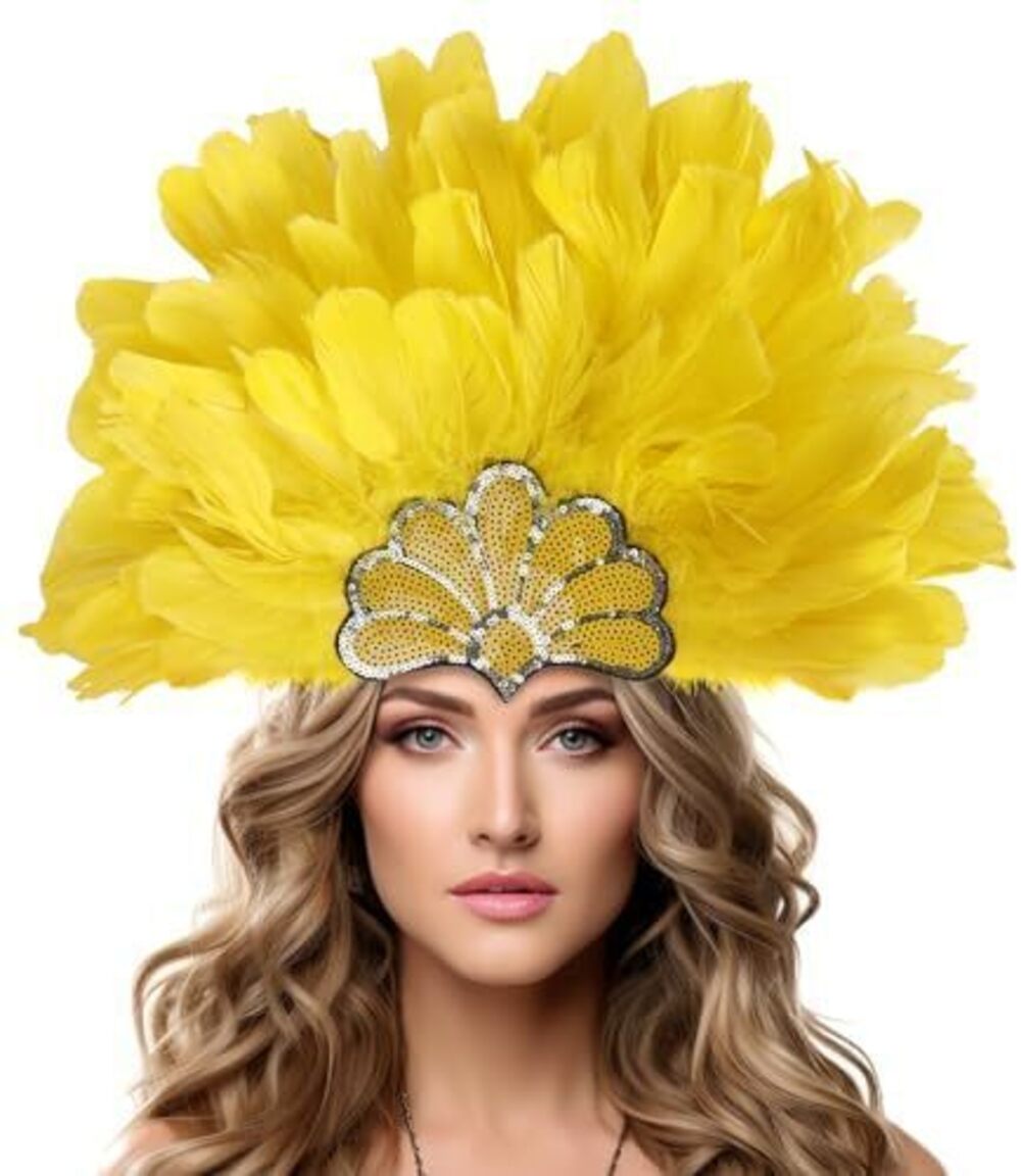 6076 Black Feather Headpiece Carnival Caribbean Headdress Showgirl